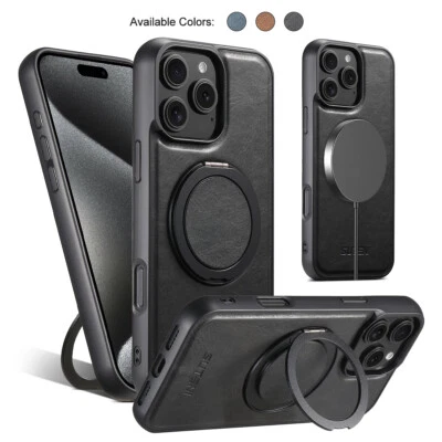 For iPhone 16 15 14 13 12 Pro Max Magnetic Ring Stand Leather MagSafe Case Cover - Image 1 of 4