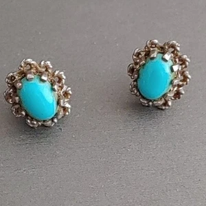 Vintage Sterling Silver Aqua Blue Stones Earrings Southwestern Prong Set Posts - Picture 1 of 9