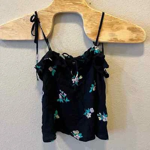 Billabong Going Out top black floral ruffle top with tie straps small - Picture 1 of 5