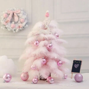 Mini Tree Pink Feather Christmas Decoration Cedar Desktop Tabletop Ornament - Picture 1 of 7