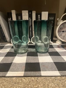 Hand Blown Mexican Glass Tumbler Cobalt Blue Rim 6 1/4” Set of 2 (A7) - Picture 1 of 8