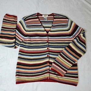 Talbots Womens M Knit Sweater Cardigan Colorful Crochet Pockets Red Buttons - Picture 1 of 7