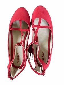 2 Pairs of New Old Navy Little Girls Shoes Sz 2; Red Zip Up & Navy Ballet Flats - Picture 1 of 8