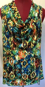 AMERICAN CITY WEAR SZ XL Multi Colored Sleeveless Scoop Neck Shark bite Hem Top - Picture 1 of 12