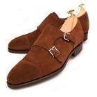 New Handmade Genuine Suede Leather Double Monk Cap Toe Formal Shoes For Men