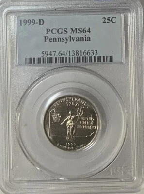 1999 D Pennsylvania Statehood Quarter PCGS MS 64   - Image 1 of 2