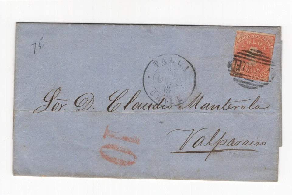 CHILE 1867 Talca a Valparaíso cubierta gravada 10c en rojo tamaño grande Foto 1 de 1