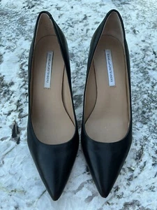 Diane von Furstenberg Olee Black Leather Pumps Shoes Size 7.5 - Picture 1 of 12