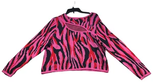 Bar III Sweater Womens Plus size 2X Pink Zebra Print Chest Cutout Knit New - Picture 1 of 7
