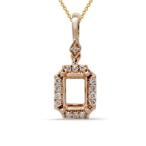 Pendant Semi Mount Emerald Cut 6x4mm In 14K Rose Gold With Diamonds (44121) - Picture 1 of 5