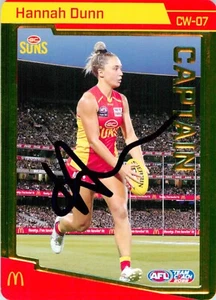 Signed 2022 Gold Coast Suns AFLW TeamCoach Captain Gold Card - Hannah Dunn - Picture 1 of 3