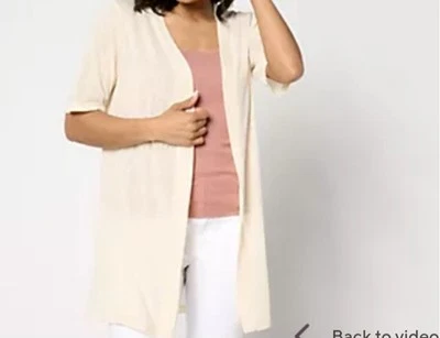 Denim &  Co Size M Vanilla Cream Slub Knit Elbow Sleeve Cardigan A668282 NWOT - Image 1 of 4