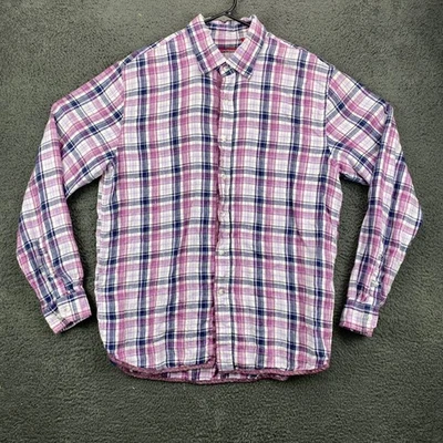 Report Collection Men's Large Plaid Linen Button Down Long Sleeve Shirt - Image 1 of 4