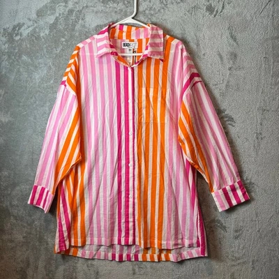 Camisa Beach Riot Alexa a Rayas Abotonada Cubierta de Natación Rosa Mujeres Grande Algodón Nueva Foto 1 de 4