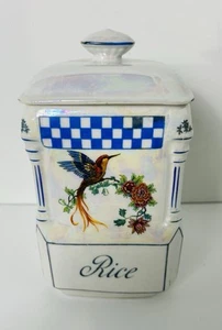ANTIQUE VTG VICTORIA CHINA CZECHOSLOVAKIA~WHITE,BLUE , Lusterware RICE CANISTER - Picture 1 of 9