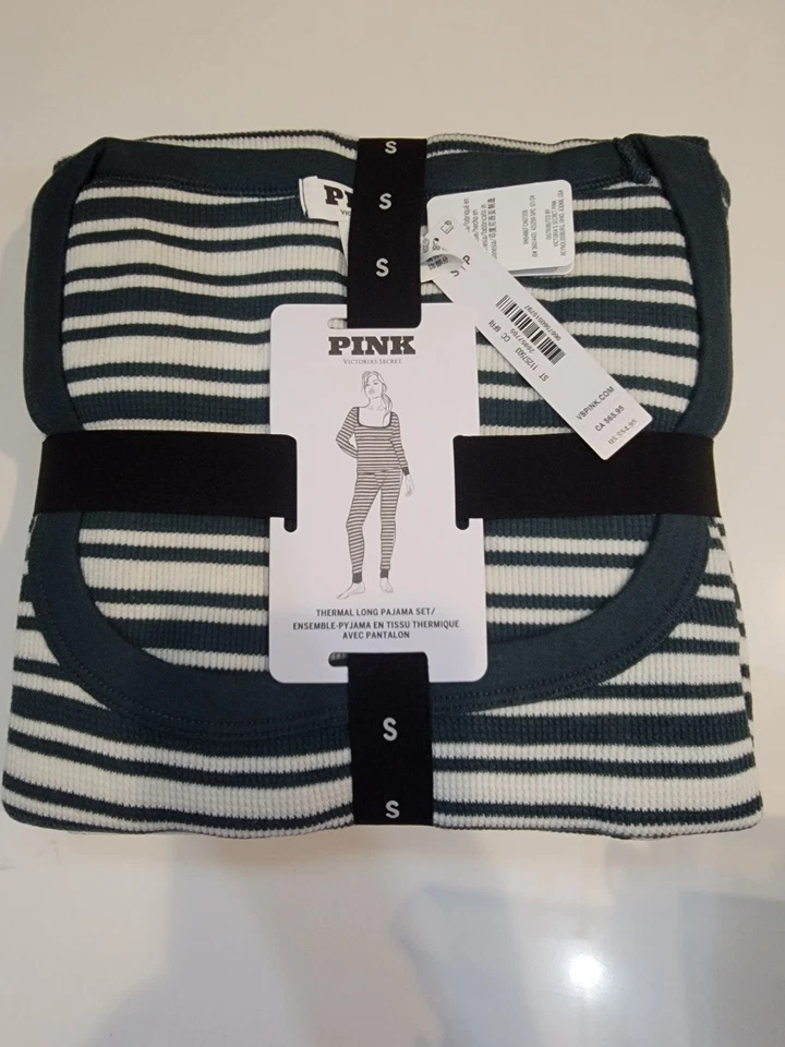 PJ Set Térmico Largo PINK by Victoria’s Secret - Rayas Bosque Profundo - PEQUEÑO NUEVO CON ETIQUETAS Foto 1 de 1