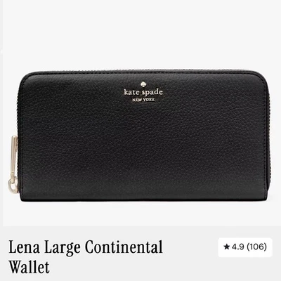 Kate Spade New York Lena Large Continental Wallet Pebble Leather In Black W Gold - Image 1 of 4