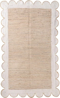 Scallop Jute Rug Hand Braided Farmhouse Carpet living Room Hallway Rug - Image 1 of 3