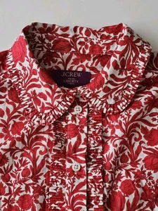 J Crew Liberty Womens Shirt Size 6 Red White Crop Garcon Sambourne Cottagecore - Picture 1 of 12