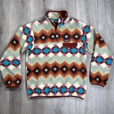 Jaqueta feminina Patagonia Synchilla lã deserto selvagem sudoeste asteca Snap P - Imagem 1 de 4