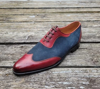 AMPUTEE-J Fitzpatrick Burgundy Blue Suede LEFT FOOT ONLY Wingtip Oxford sz 9 US - Image 1 of 4