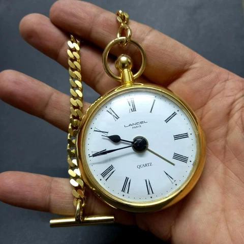 Vintage Lancel Paris Travel Clock Pocket Watch Made In West Germany Gold Plated Cover