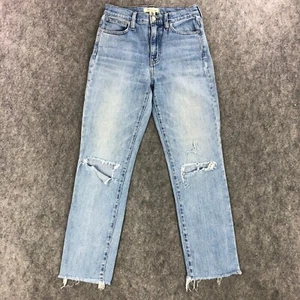 Madewell Womens Jeans 24 Blue Slim Crop Boyfriend High Rise Fray Hem Distressed - Picture 1 of 12