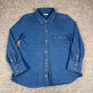 Faherty Sun Washed Knit Button Up Shirt Long Sleeve Blue Womens Large L - Imagen 1 de 12