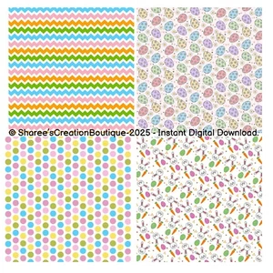 09 Instant Digital Easter Gift Wrapping Paper Adorable Patterns Fun & Festive - Picture 1 of 8
