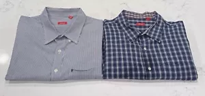 Lot of 2 IZOD Mens Plaid 3XL Button Down Cotton Dress Shirt Tartan Gray Blue - Picture 1 of 9