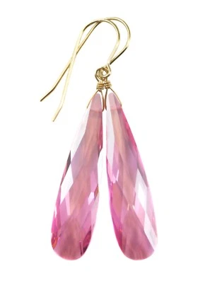 14k Gold Cubic Zirconia Earrings PInk Sapphire Long CZ Sterling Drop 2 - Image 1 of 4
