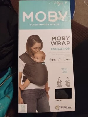 Moby wrap evolution Baby Carrier Charcoal 8-33Lbs close enough to kiss NIOB Foto 1 de 4