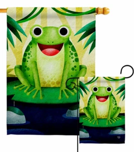 Happy Frog Garden Flag Bugs & Frogs Garden Friends Decorative Yard House Banner - Picture 1 of 17