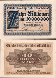 10 millones de marcos 1923 - Serie: 857725 - Alemania / Munich-Baviera - UNC - #F17 - Imagen 1 de 4