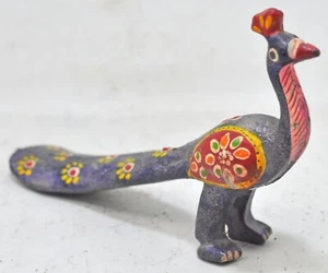 Vintage Wooden Peacock Bird Figurine Original Old Hand Carved Painted - Picture 1 of 8