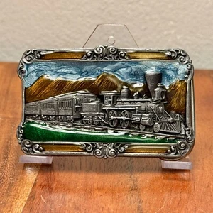 Vintage 1984 Siskiyou Steam Train Railroad 3.25” Enameled Pewter Belt Buckle - Picture 1 of 4