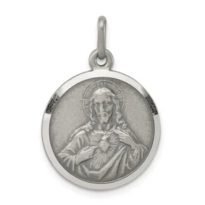 Sterling Silver Sacred Heart of Jesus Round Medal Charm Pendant 1.22 Inch - Picture 1 of 4
