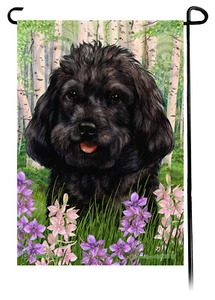 Spring Flowers Garden Flag - Black Cockapoo - Picture 1 of 1
