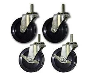 3" Vorbaurollen mit 5/16" x 1" Vorbau & Polypropylen Rad (4er Set; 2 mit Bremsen) - Bild 1 von 3