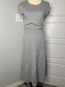 Tommy Hilfiger Tiered T-Shirt Maxi Dress Women XS Gray Elastic Waist Summer - Picture 1 of 10