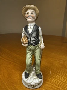 Vintage 1980’s Bisque Porcelain Hand Painted Old Man Holding A Basket Of Apples  - Picture 1 of 13