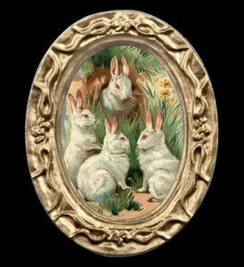 Cuadro de conejitos de Pascua blancos miniatura casa de muñecas conejo - Imagen 1 de 1