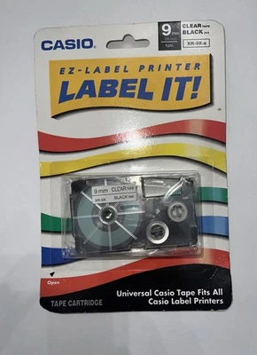 Casio EZ Label Printer Label It ! XR-9x-S 9MM 3/8” Clear Tape Black Ink 1 Pc. - Image 1 of 2