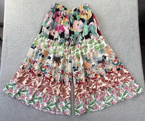 Sacred Threads Pants Womens S/M Floral Patchwork Flare Wide Leg Tiered Boho - Picture 1 of 13