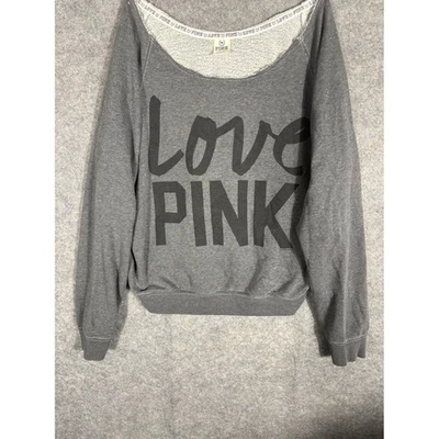 ROSA Victoria's Secret Love Rosa Gris Sudadera Hombro Descubierto Dobladillo Crudo M Foto 1 de 4