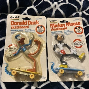 Vintage 1977 Gabriel Skateboard Diecast Mickey Donald Bendable Figure X2 New - Picture 1 of 12