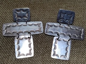 VTG Sterling Silver - Mexico Taxco Dangle Cross Earrings SAUL Heavy - Picture 1 of 10