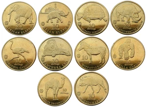 BIAFRA NIGERIA - JUEGO DE 10 MONEDAS 10 × 10 CHELINES 2017-2022 - ANIMALES 32 mm UNC - Imagen 1 de 2