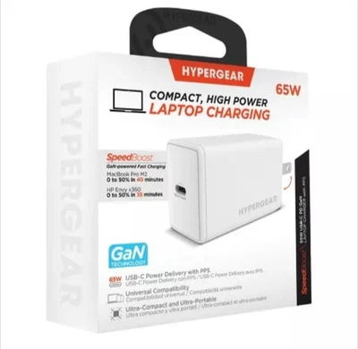 HyperGear SpeedBoost 65W USB-C 便携式电脑 壁式充电器(白色) — 第 1/4 张图片