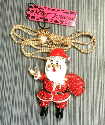 Collar Betsey Johnson Cristal Rojo Navidad Papá Noel en Cadena Dorada ¡Nuevo Cutie! Foto 1 de 2